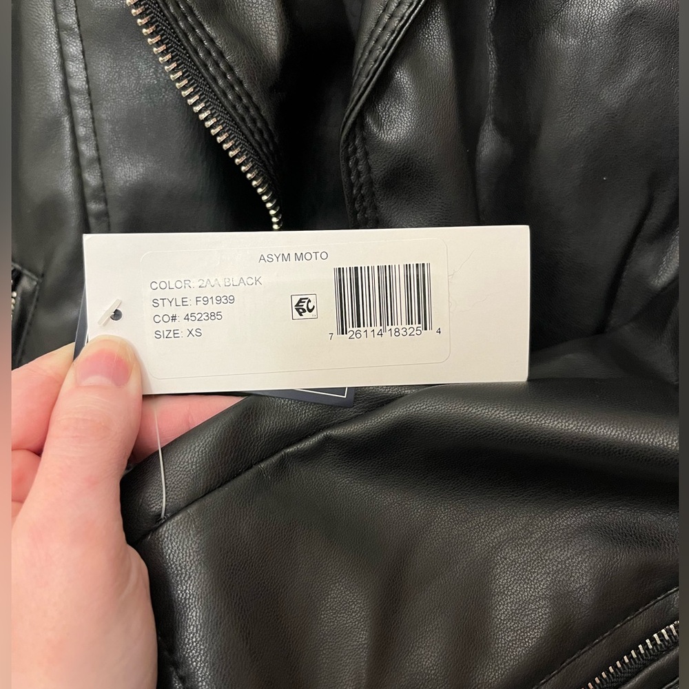 French Connection Black Leather Moto Jacket Asymmetrical Zipper - Picture 7 of 7